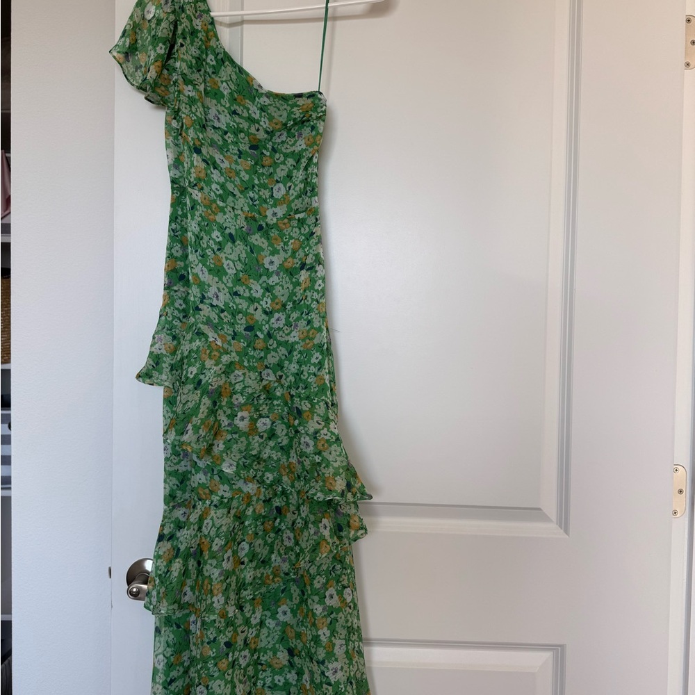 Astr Green Floral One-Shoulder Maxi Dress
